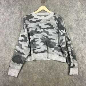 American Eagle Sweater Womens S Wool Blend Loose Knit Gray Camo Oversized Cozy